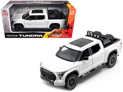 2023 Toyota Tundra TRD 4x4 Pickup Truck White Metallic with Sunroof and Wheel Rack 1/24 Diecast Model Car