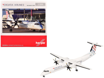Bombardier Q400 Commercial Aircraft "Croatia Airlines" (9A-CQE) White with Tail Graphics 1/200 Diecast Model Airplane by Herpa
