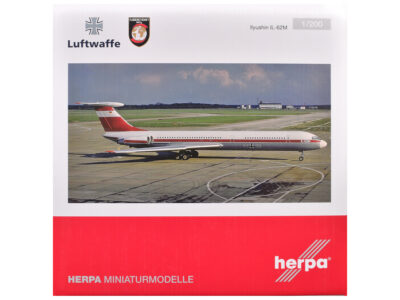 Ilyushin IL-62M Commercial Aircraft "German Luftwaffe" (11+22) White with Red Stripes 1/200 Diecast Model Airplane by Herpa