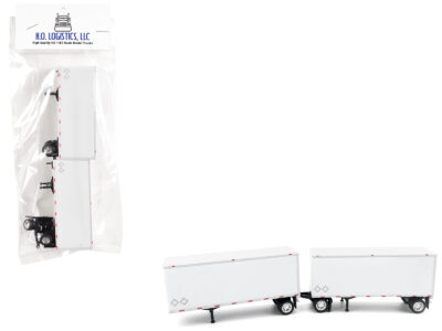 28' Dry Van Double Pup Trailers White Set of 2 pieces 1/87 (HO) Scale Plastic Model by HO Logistics