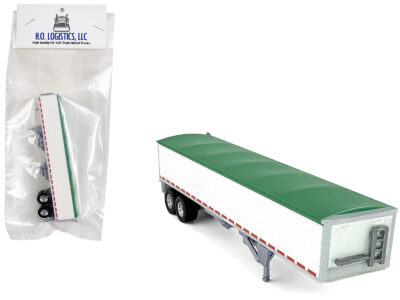 Covered Grain Trailer White with Green Tarp 1/87 (HO) Plastic Model Car by HO Logistics