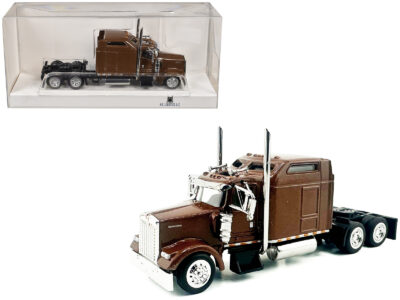 Kenworth W900L Truck Tractor with Sleeper Cab Brown Metallic 1/87 (HO) Scale Plastic Model Car by HO Logistics