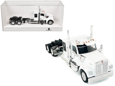 Kenworth W990 with Flat Top Sleeper Cab White 1/87 (HO) Plastic Model Car by HO Logistics
