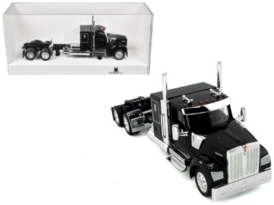 Kenworth W990 with Flat Top Sleeper Cab Black 1/87 (HO) Plastic Model Car by HO Logistics