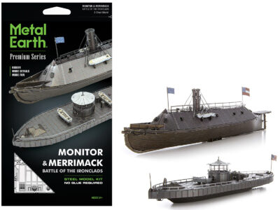Model Kit USS Monitor and USS Merrimack Ironclad Warships "Battle of the Ironclads" (Challenging Difficulty) Steel Model by Metal Earth