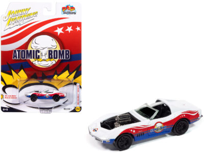 1969 Chevrolet Corvette "Atomic Bomb" White with Red and Blue Graphics "Stuntman Mike's Ride Along Racing" "Pop Culture" 2025 Release 1 1/64 Diecast Model Car by Johnny Lightning