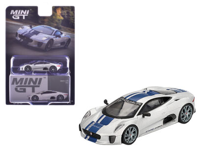 Jaguar C-X75 Silver Metallic with Blue Stripes Limited Edition 1/64 Diecast Model Car by Mini GT