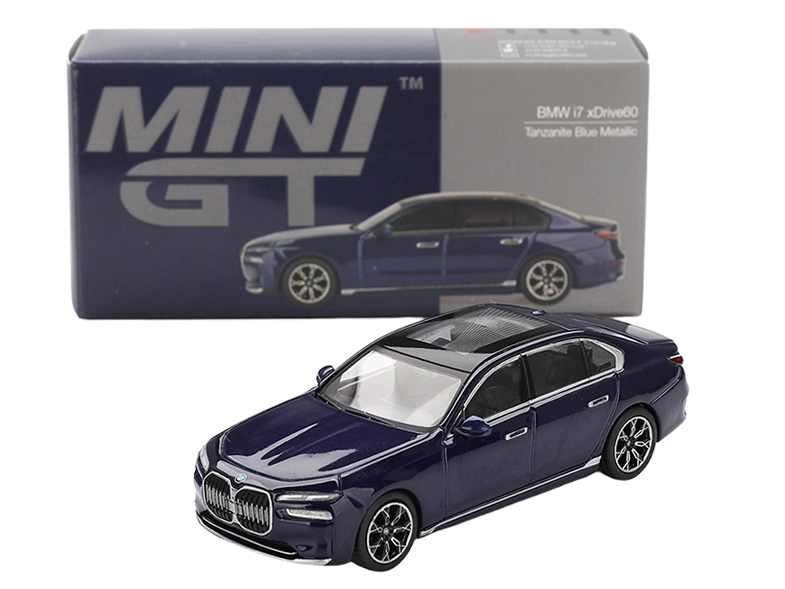 BMW i7 xDrive60 Tanzanite Blue Metallic with Sun Roof Limited Edition 1/64 Diecast Model Car by Mini GT #4