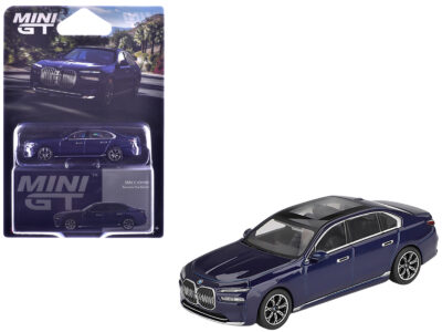 BMW i7 xDrive60 Tanzanite Blue Metallic with Sun Roof Limited Edition 1/64 Diecast Model Car by Mini GT