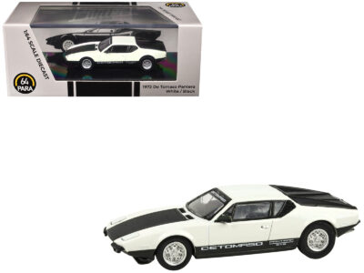 1972 De Tomaso Pantera White and Black 1/64 Diecast Model Car by Paragon Models