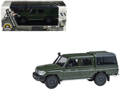 2014 Toyota Land Cruiser LC 79 with Camper Shell Military Green 1/64 Diecast Model Car by Paragon Models