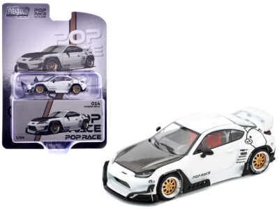 Toyota Pandem GR86 White with Carbon Hood "Enigma Exclusive Edition" 1/64 Diecast Model Car by Pop Race