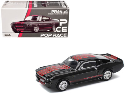 Shelby Mustang GT500 Dark Chrome with Red Stripes 1/64 Diecast Model Car by Pop Race