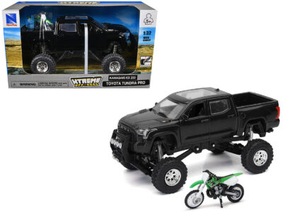 Toyota Tundra Pro Pickup Truck Black and Kawasaki KX 250 Motorcycle Green and White "Xtreme Off-Road" Series 1/32 Diecast Models by New Ray