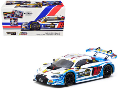 Audi R8 LMS GT3 evo II #30 James Yu "Uno Racing Team" "Macau GT Cup - FIA GT World Cup" (2024) with Plastic Transporter Packaging and Collectible Tarmac Cards "Hobby64" Series 1/64 Diecast Model Car by Tarmac Works