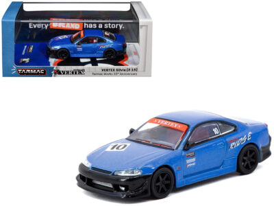Nissan Vertex Silvia (S15) RHD (Right Hand Drive) #10 "Tarmac Works 10th Anniversary" Blue Metallic "Global64" 1/64 Diecast Model Car by Tarmac Works