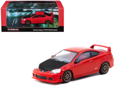 Honda Integra Type R DC5 Custom RHD (Right Hand Drive) Red with Carbon Hood "Road64" Series 1/64 Diecast Model Car by Tarmac Works