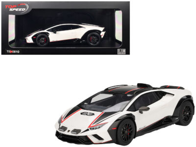 Lamborghini Huracan Sterrato Bianco Asopo White with Matt Black Top and Red Stripes 1/18 Model Car by Top Speed
