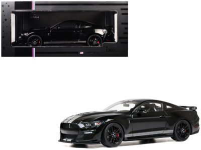 2022 Ford Mustang Shelby GT500 Black with Silver Stripes 1/18 Diecast Model Car by IXO Models