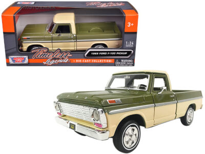 1969 Ford F-100 Pickup Truck Light Green and Cream 1/24 Diecast Model Car by Motormax