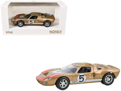1966 Ford GT40 MKII #5 Kandy Gold Metallic with White Stripes and Red Graphics 1/43 Diecast Model Car by Norev