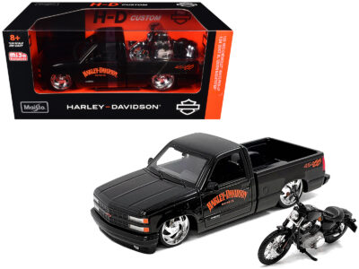 1993 Chevrolet 454 SS Pickup Truck "Harley Davidson" Black and 2007 Harley-Davidson XL 1200N Nightster Motorcycle Black "H-D Custom" Series 1/24 Diecast Model Car by Maisto