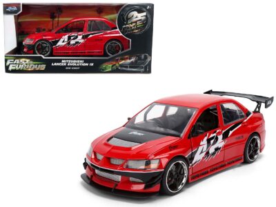 Sean's Mitsubishi Lancer Evolution IX RHD (Right Hand Drive) Red with Graphics "The Fast and the Furious: Tokyo Drift" (2006) Movie "Fast & Furious 25 Years" Series 1/24 Diecast Model Car by Jada