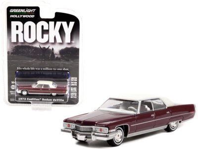 1973 Cadillac Sedan DeVille Burgundy with White Top "Rocky" (1976) Movie "Hollywood Series" Release 35 1/64 Diecast Model Car by Greenlight