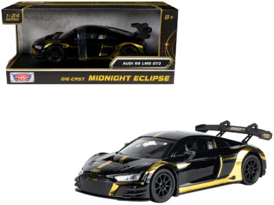 Audi R8 LMS GT3 Black with Gold Stripes and Graphics "Midnight Eclipse" Series 1/24 Diecast Model Car by Motormax