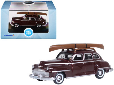 1946 DeSoto Suburban with Roof Rack and Canoe Royal Maroon 1/87 (HO) Scale Diecast Model Car by Oxford Diecast