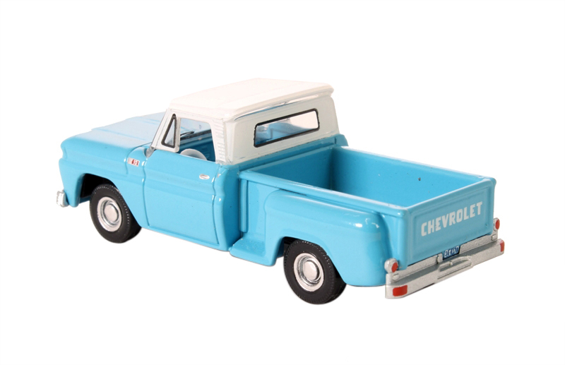 1965 Chevrolet C10 Stepside Pickup Truck Light Blue with White Top 1/87 (HO) Scale Diecast Model Car by Oxford Diecast #3