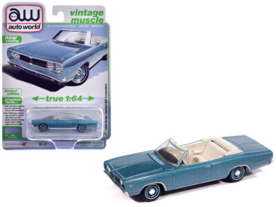 1968 Dodge Coronet 500 Convertible Pale Blue Metallic with White Interior "Vintage Muscle" Series 1/64 Diecast Model Car by Auto World