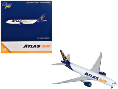 Boeing 777-200LR Commercial Aircraft "Atlas Air" (N703GT) White with Blue Tail 1/400 Diecast Model Airplane by GeminiJets