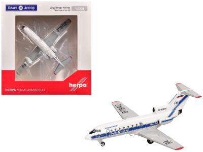 Yakovlev Yak-40 Commercial Aircraft "Volga-Dnepr Airlines" (RA-87842) White with Blue Stripes 1/200 Diecast Model Airplane by Herpa