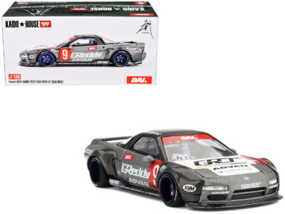 Honda NSX "Kaido Test Car Spec V1" #9 Gray Metallic with Carbon Top and Graphics (Designed by Jun Imai) "Kaido House" Special 1/64 Diecast Model Car by Mini GT