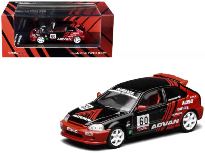 Honda Civic Type R (EK9) RHD (Right Hand Drive) #60 "Advan" Black and Red 1/64 Diecast Model Car by MotorHelix