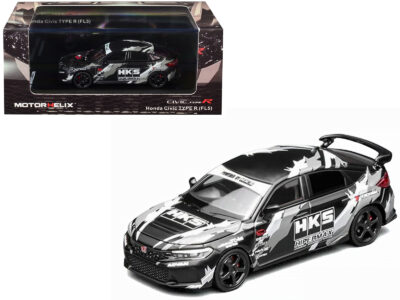 Honda Civic Type R (FL5) RHD (Right Hand Drive) "HKS" Matt Black with Graphics 1/64 Diecast Model Car by MotorHelix