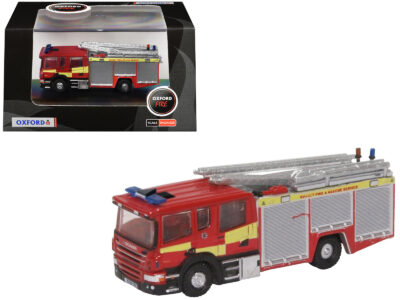 Scania Pump Ladder Fire Engine "Surrey Fire and Rescue" Red with Yellow Stripes 1/148 (N) Scale Diecast Model Car by Oxford Diecast