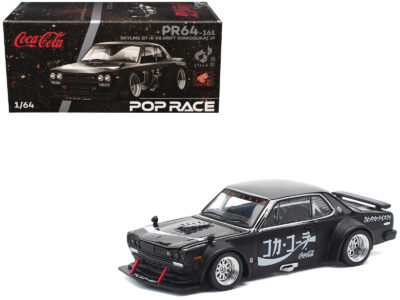 Skyline GT-R V8 Drift "Hakosuka" RHD (Right Hand Drive) "Coca-Cola" Black 1/64 Diecast Model Car by Pop Race