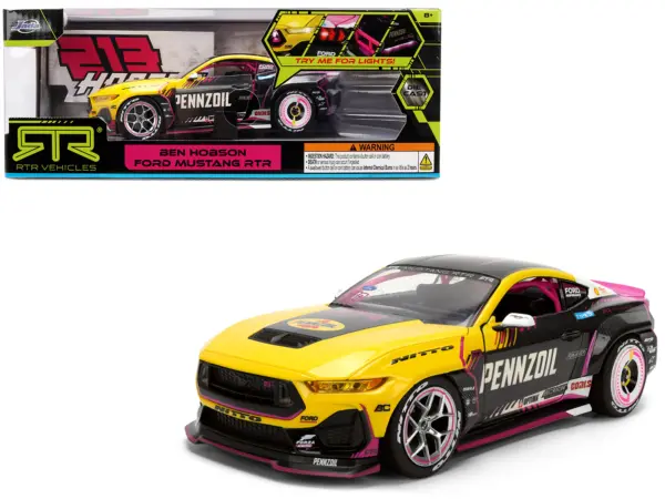 Ford Mustang RTR #213 Ben Hobson "Pennzoil" "Formula Drift PRO Championship" (2025) with Lights "RTR Vehicles" Series 1/24 Diecast Model Car by Jada #1