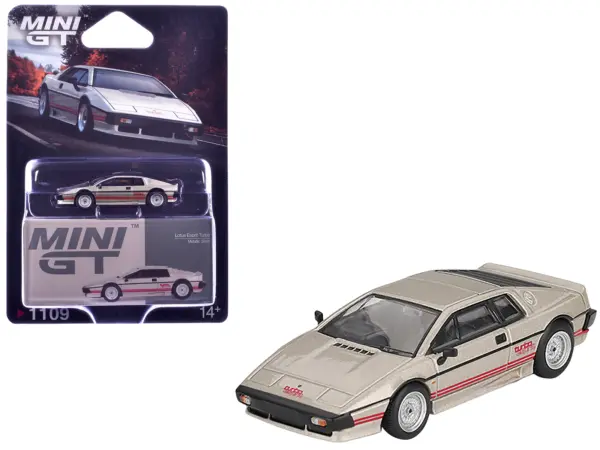 Lotus Esprit Turbo Silver Metallic with Red Stripes Limited Edition 1/64 Diecast Model Car by Mini GT #1