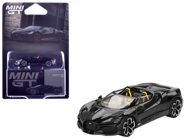 Bugatti W16 Mistral Black with Yellow Interior Limited Edition 1/64 Diecast Model Car by Mini GT #1