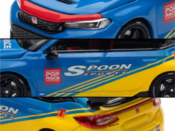 Honda Civic Type R FL5 "Spoon Sports" Blue and Yellow "Tokyo Auto Salon - Hong Kong 2025" 1/64 Diecast Model Car by Pop Race #3