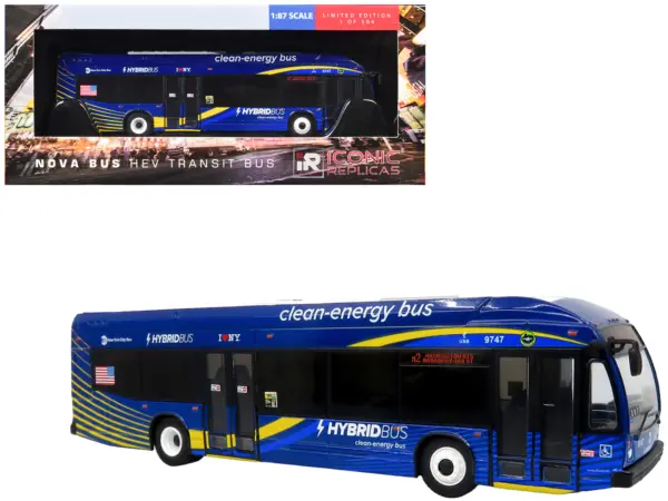 Nova Bus LFSH HEV Hybrid Transit Bus "MTA New York City" Blue with Yellow Graphics Limited Edition to 504 pieces Worldwide 1/87 (HO) Diecast Model by Iconic Replicas #1