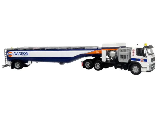 Volvo FM500 with Esterer Aviation Refueling Tanker Truck "Gulf Aviation" White with Blue Stripes Limited Edition 1/87 (HO) Diecast Model by Iconic Replicas #2