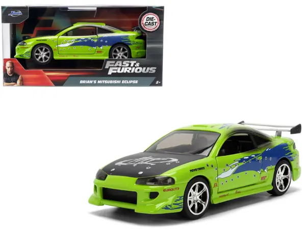 Brian's Mitsubishi Eclipse Green with Graphics (Damaged Version) "The Fast and the Furious" (2001) Movie "Fast & Furious" Series 1/32 Diecast Model Car by Jada #1