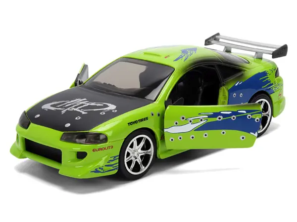 Brian's Mitsubishi Eclipse Green with Graphics (Damaged Version) "The Fast and the Furious" (2001) Movie "Fast & Furious" Series 1/32 Diecast Model Car by Jada #2