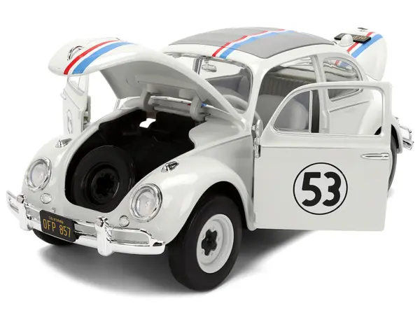 Volkswagen Beetle #53 "Herbie" White with Stripes "The Love Bug" (1968) Movie with Extra Wheels 1/24 Diecast Model Car by Jada #2