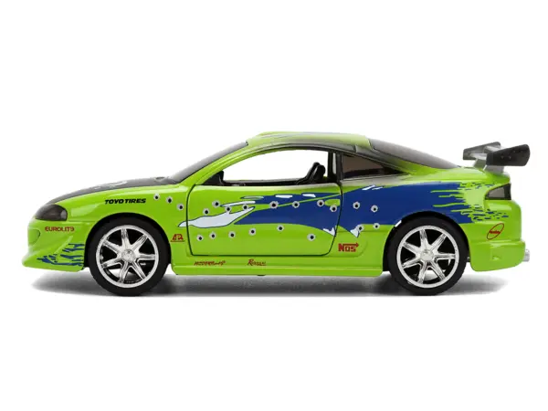 Brian's Mitsubishi Eclipse Green with Graphics (Damaged Version) "The Fast and the Furious" (2001) Movie "Fast & Furious" Series 1/32 Diecast Model Car by Jada #3