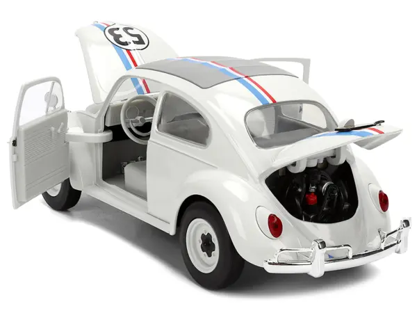 Volkswagen Beetle #53 "Herbie" White with Stripes "The Love Bug" (1968) Movie with Extra Wheels 1/24 Diecast Model Car by Jada #4